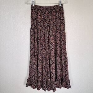 Lucia Lukken Broomskirt Skirt Women Large Floral Tiered Boho Vintage 90s Stretch